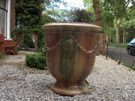 Kasteelvaas in drie kleur glazuur (groen/bruin/geel) 85cm